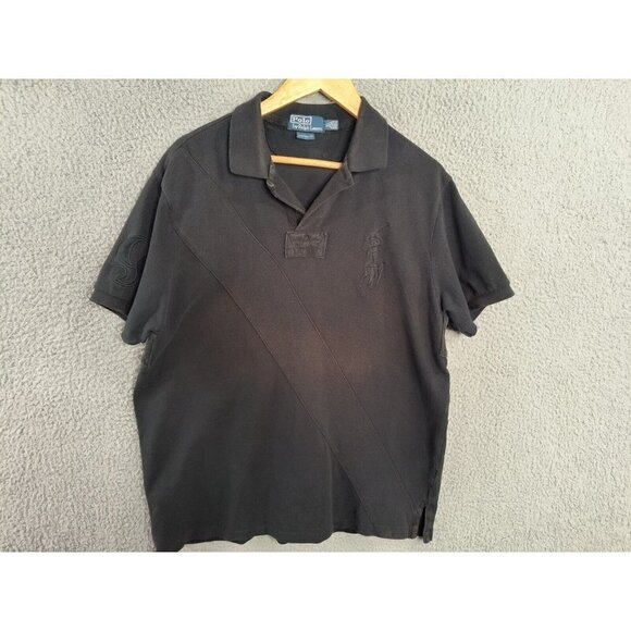 Polo Ralph Lauren Vintage Worn Shirt Black Short Sleeve Logo Big Pony Men's XL - Picture 1 of 11